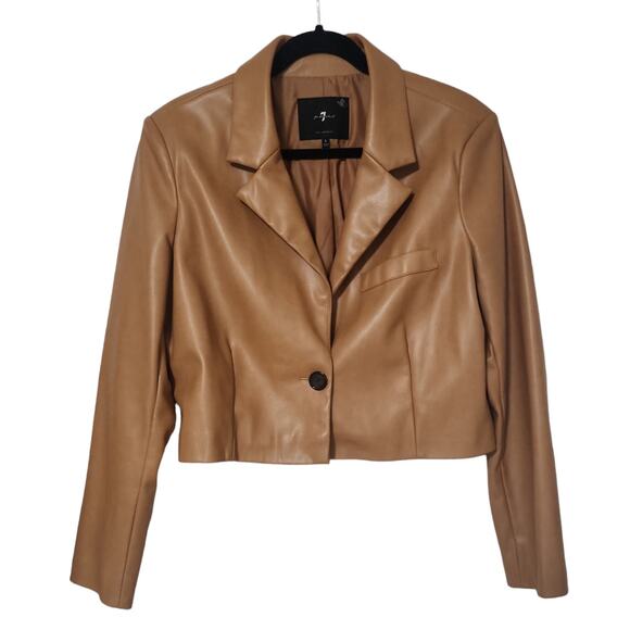 7 for all mankind Faux Leather Crop Camel Jacket Large - Picture 1 of 9